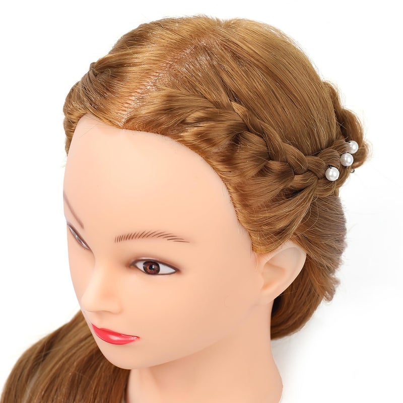 Armmu رأس دمية مع شعر 80% شعر بشري رأس دمية 26"-28" رأس تدريب لمصففي الشعر مع 9 أدوات ومشبك - #27 عسل ذهبي - Image 4